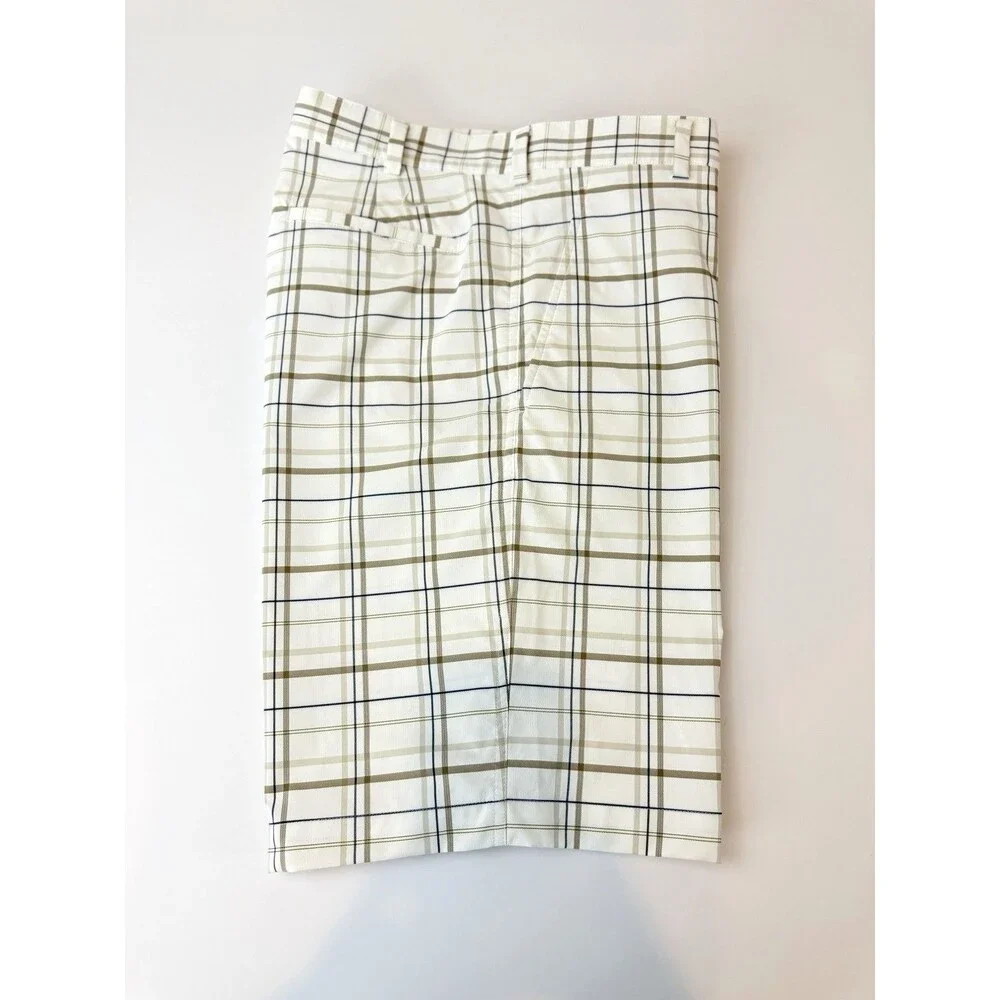 Nike Golf Dri-FIT Plaid Shorts 34 White Beige Navy Performance
